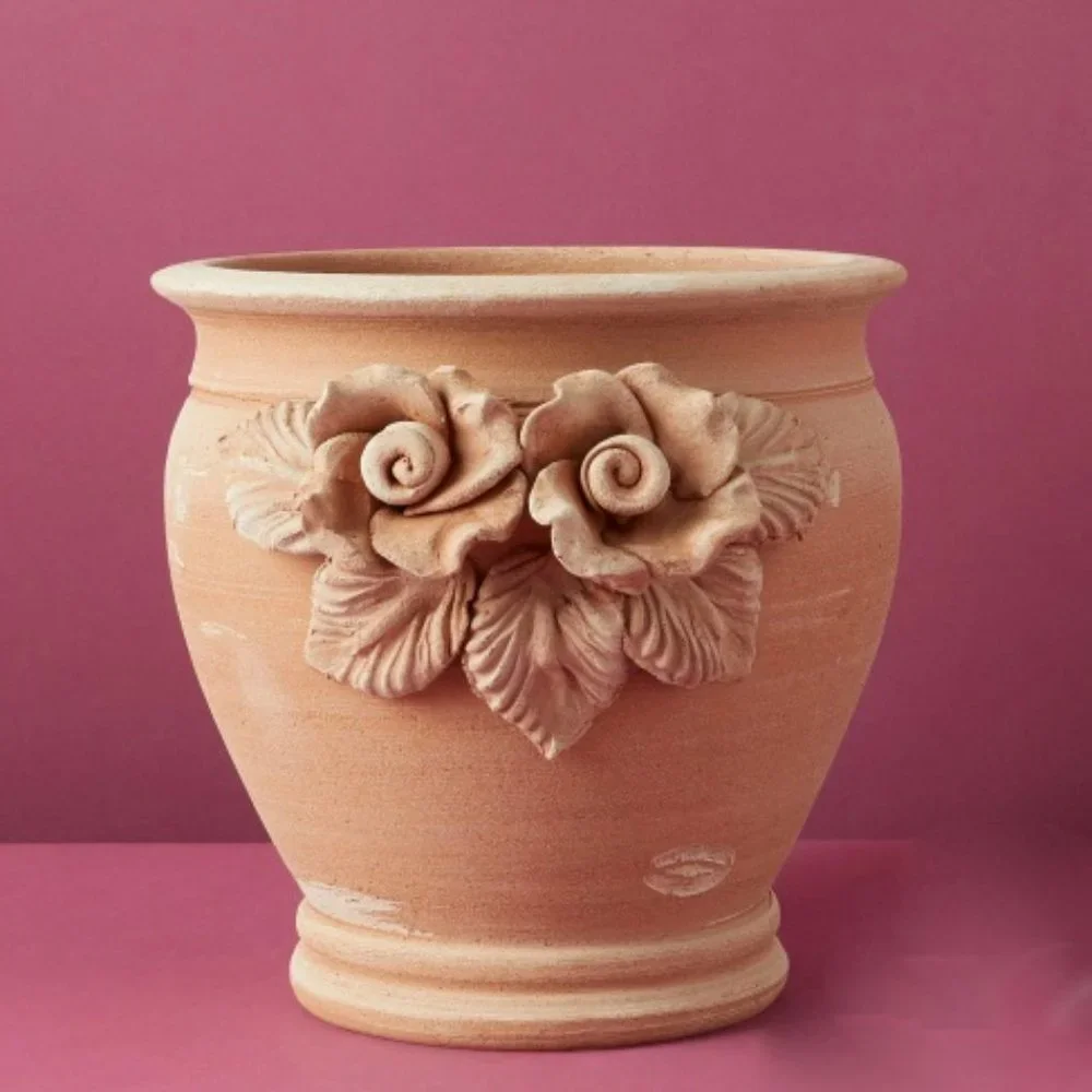 DIMA Terrecotte Rose Motif Terracotta Planter
